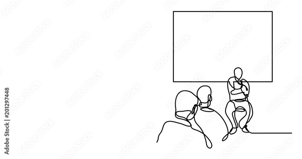 Self drawing animation of continuous line drawing of attendees and presenter Self drawing animation of continuous line drawing of attendees and presenter