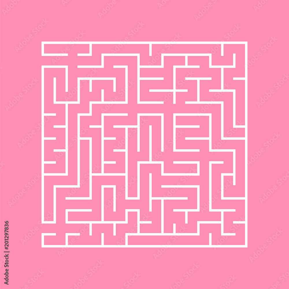 A square labyrinth with an entrance and an exit. A simple flat vector illustration isolated on a colored background.