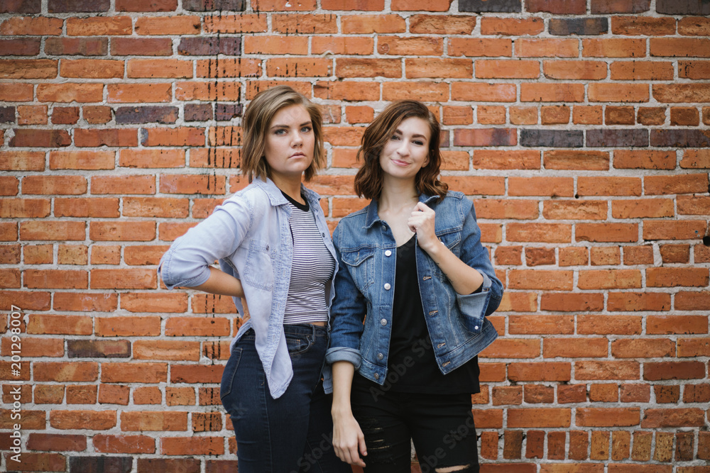 Cute Attractive Young Woman Modeling on Brick Wall Cute Attractive Young Woman Modeling on Brick Wall