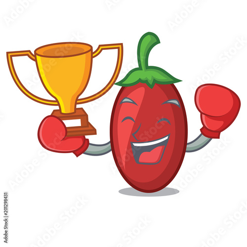 Boxing winner goji berries mascot cartoon
