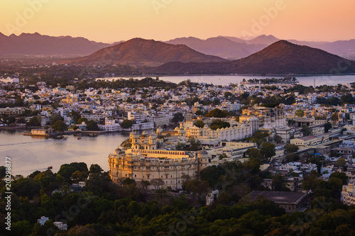 Aerial view of Udaipur's city palace