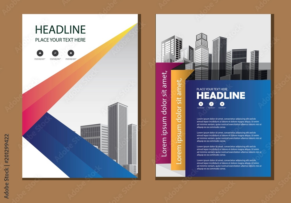 Business abstract vector template. Brochure design, cover modern layout, annual report, poster, flyer in A4 with colorful triangles, geometric shapes for tech, science, market with light background
