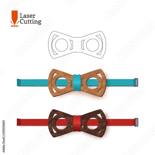 Laser cut bow-tie template. Vector silhouette for cutting a bow tie on a lathe made of wood, metal, plastic. The idea of design of a stylish accessory.