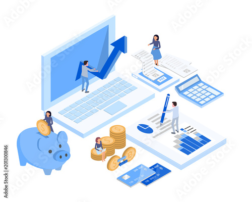 accountant working space, isometric
