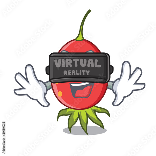 Virtual reality rosehip mascot cartoon style