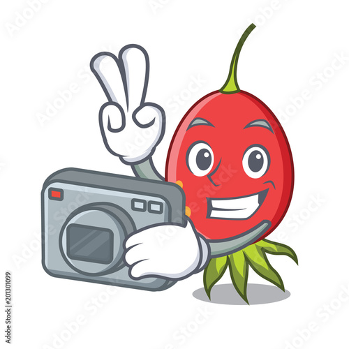 Photographer rosehip mascot cartoon style