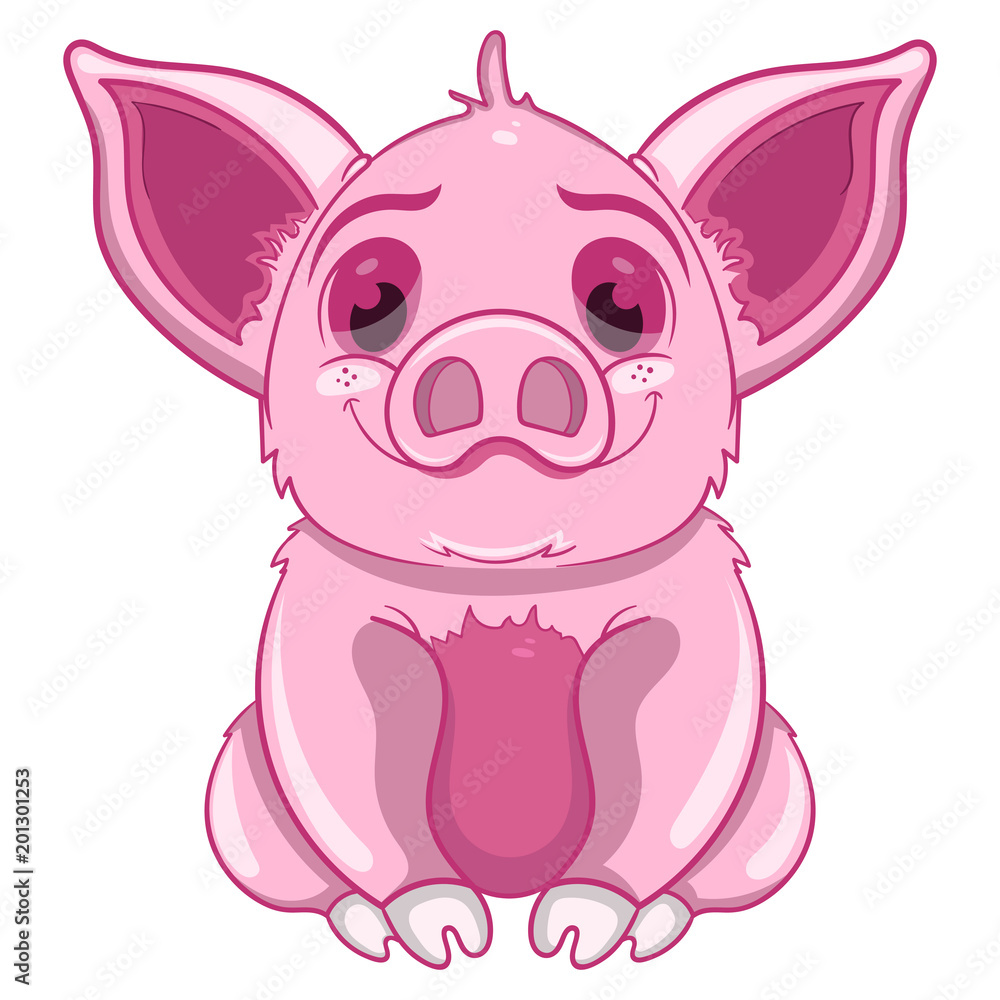 Fototapeta premium pretty pink piggy, cartoon vector illustration