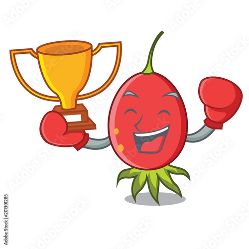 Boxing winner rosehip mascot cartoon style
