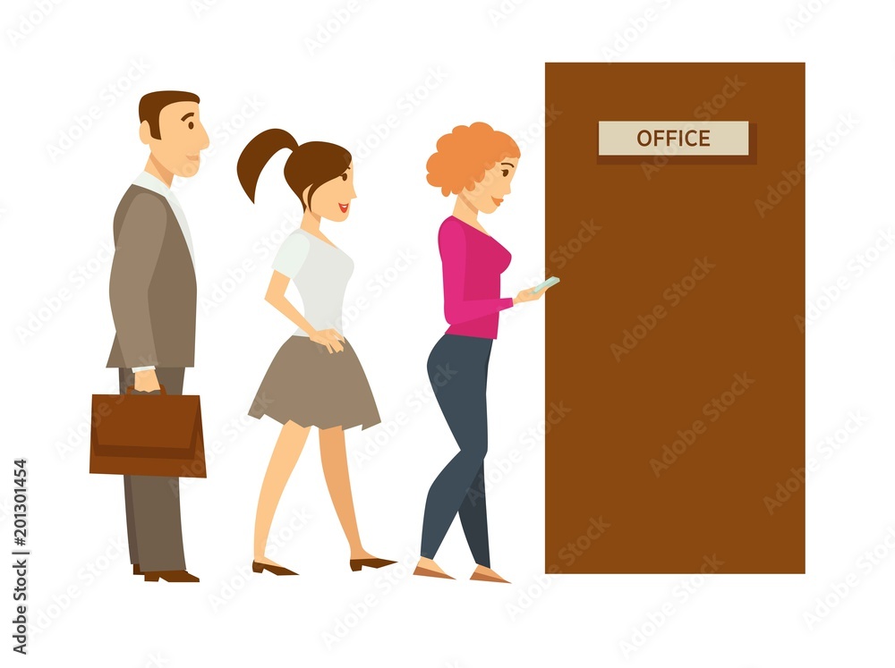 People line queue entering office vector cartoon People line queue entering office vector cartoon
