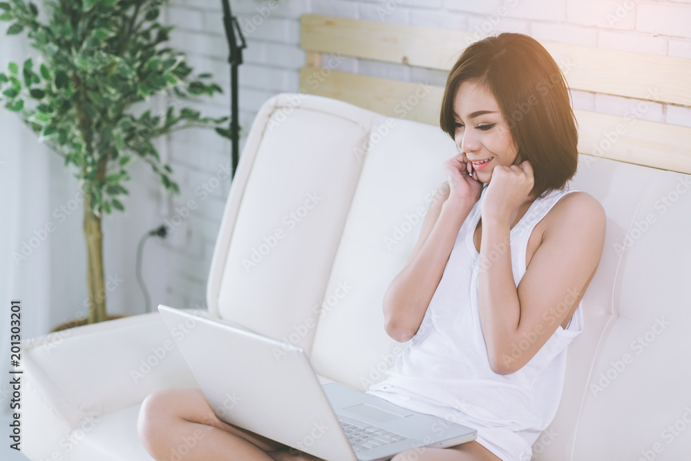 Beautiful asian woman relax in bedroom. Beautiful asian woman relax in bedroom.