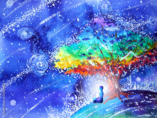 Obraz na plátne blue color chakra human lotus pose yoga, abstract world, universe inside your mi