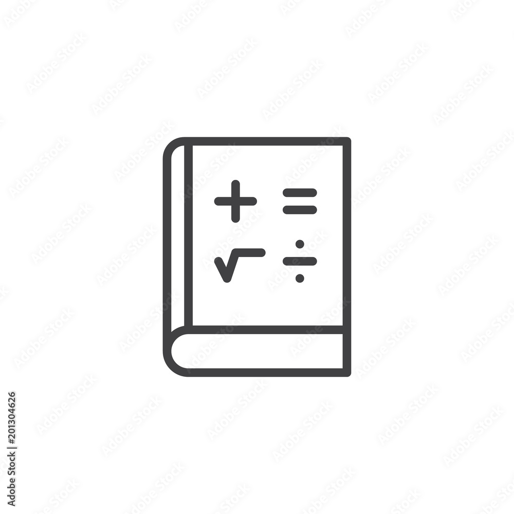 Mathematics book outline icon. linear style sign for mobile concept and web design. Math education simple line vector icon. Symbol, logo illustration. Pixel perfect vector graphics Mathematics book outline icon. linear style sign for mobile concept and web design. Math education simple line vector icon. Symbol, logo illustration. Pixel perfect vector graphics