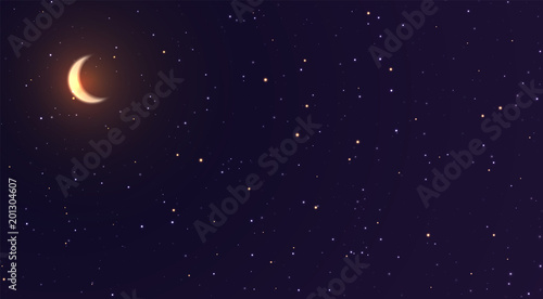 Obraz na płótnie Crescent moon on the background of space with bright stars