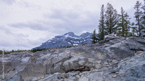 Beautiful Rocky Mountain landscape at Lake Minnewanka in Banff National Park in Alberta Canada