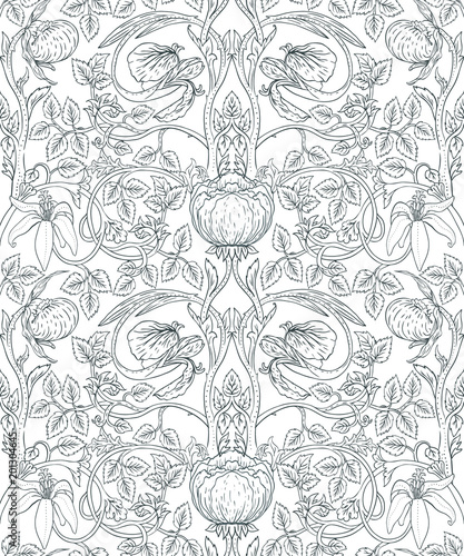 Floral vintage seamless pattern for retro wallpapers. Enchanted Vintage Flowers. Arts and Crafts movement inspired.