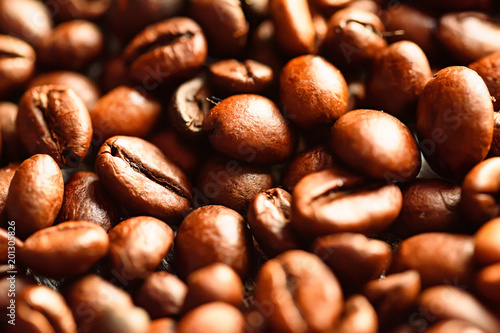 Close-up of brown roasted coffee beans