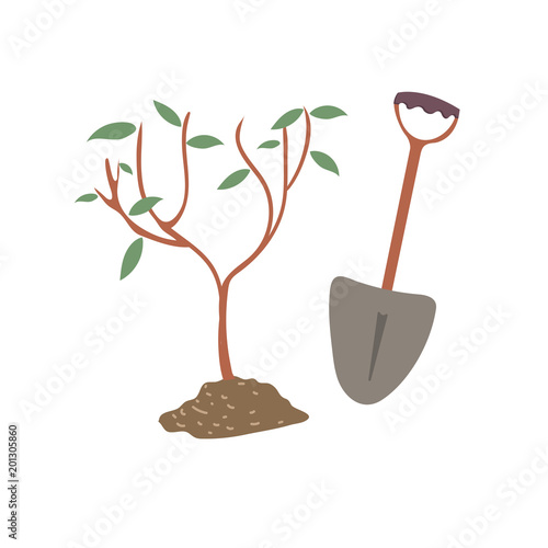 Tree planting flat vector illustration