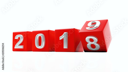 Free Download New year 2019, year turn. Digits on red cubes isolated on white background. 3d illustration - GFXLoad