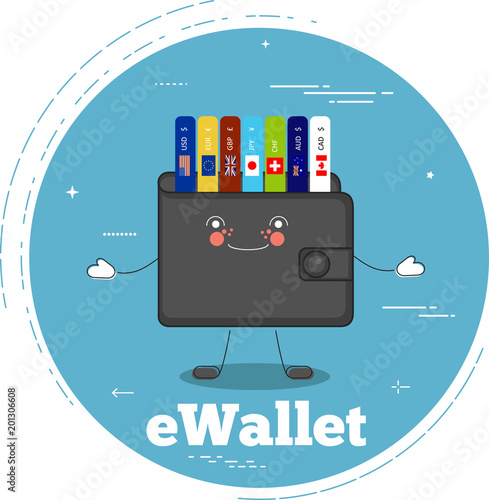 eWallet concept in line art style