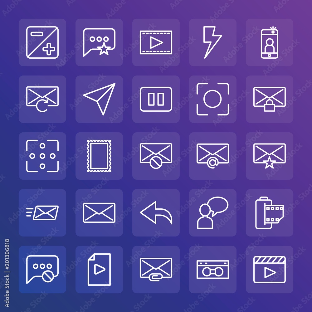 Modern Simple Set of chat and messenger, video, photos, email Vector outline Icons. ..Contains such Icons as text, cassette, cinema and more on gradient background. Fully Editable. Pixel Perfect. Modern Simple Set of chat and messenger, video, photos, email Vector outline Icons. ..Contains such Icons as text, cassette, cinema and more on gradient background. Fully Editable. Pixel Perfect.