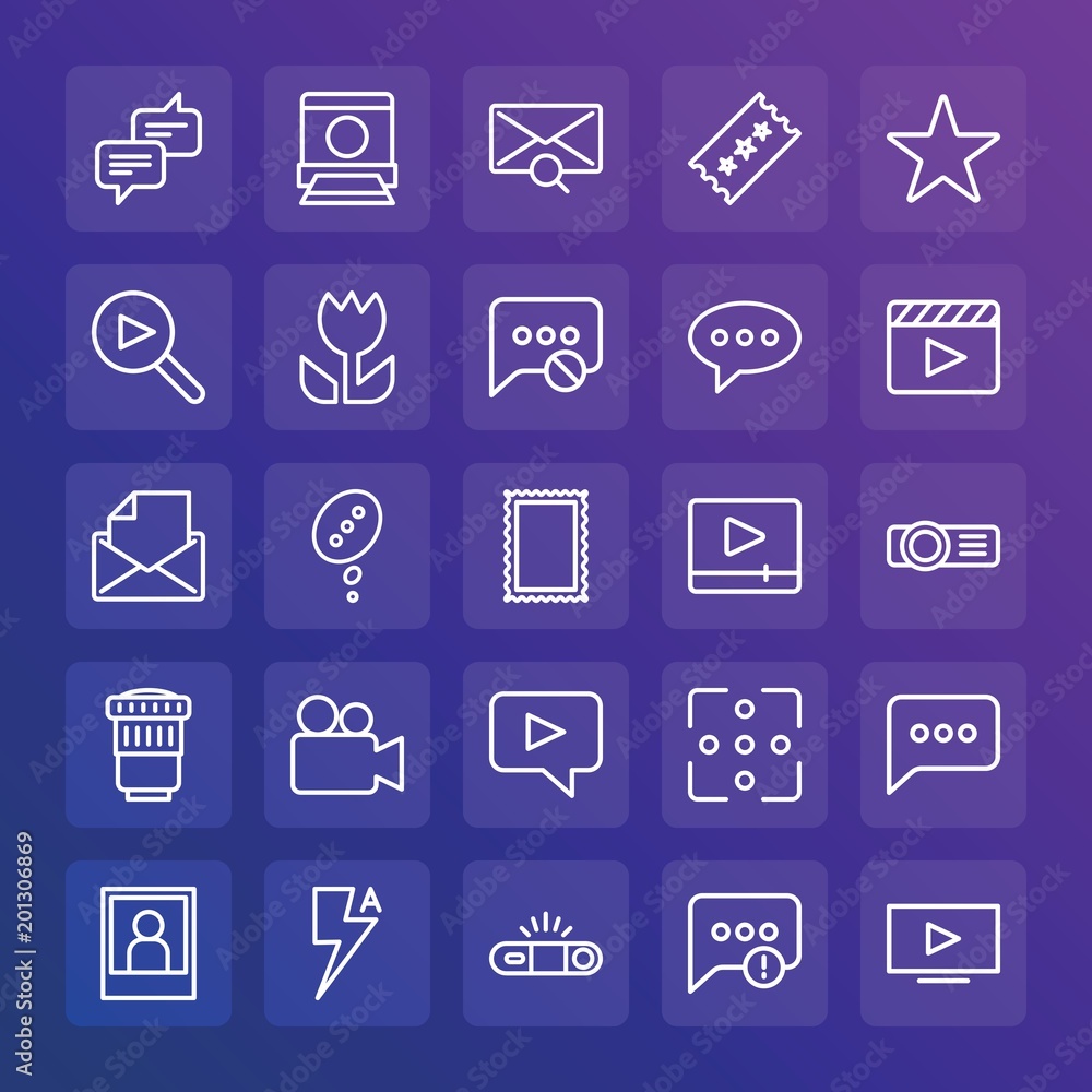 Modern Simple Set of chat and messenger, video, photos, email Vector outline Icons. ..Contains such Icons as message, speech, problem and more on gradient background. Fully Editable. Pixel Perfect. Modern Simple Set of chat and messenger, video, photos, email Vector outline Icons. ..Contains such Icons as message, speech, problem and more on gradient background. Fully Editable. Pixel Perfect.