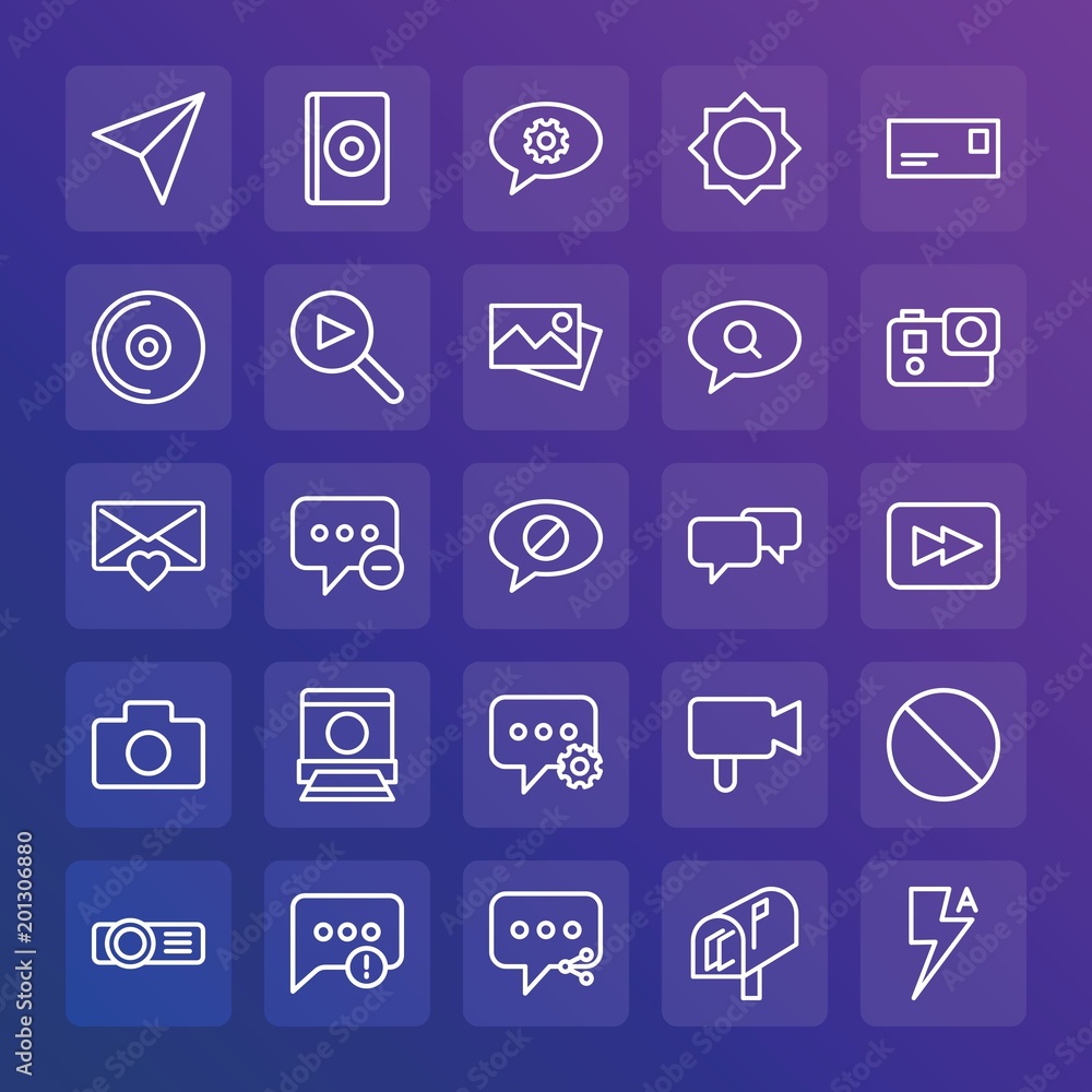 Modern Simple Set of chat and messenger, video, photos, email Vector outline Icons. ..Contains such Icons as disc, compact, send, dvd and more on gradient background. Fully Editable. Pixel Perfect. Modern Simple Set of chat and messenger, video, photos, email Vector outline Icons. ..Contains such Icons as disc, compact, send, dvd and more on gradient background. Fully Editable. Pixel Perfect.