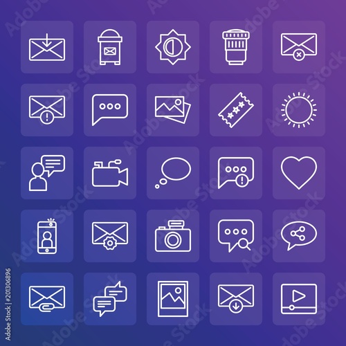 Modern Simple Set of chat and messenger, video, photos, email Vector outline Icons. ..Contains such Icons as equipment, download, get and more on gradient background. Fully Editable. Pixel Perfect.