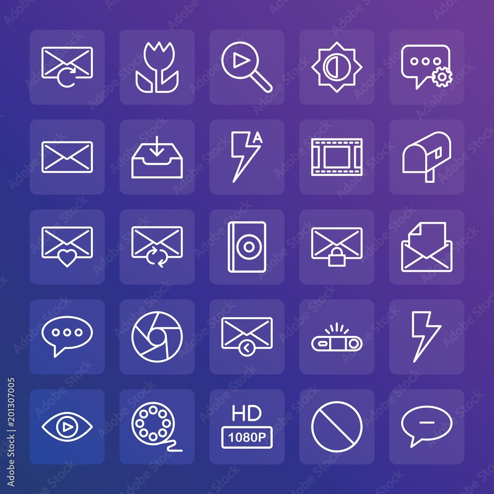 Modern Simple Set of chat and messenger, video, photos, email Vector outline Icons. ..Contains such Icons as internet, television, hd and more on gradient background. Fully Editable. Pixel Perfect. Modern Simple Set of chat and messenger, video, photos, email Vector outline Icons. ..Contains such Icons as internet, television, hd and more on gradient background. Fully Editable. Pixel Perfect.