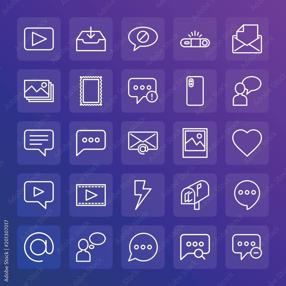 Modern Simple Set of chat and messenger, video, photos, email Vector outline Icons. ..Contains such Icons as technology, electronic and more on gradient background. Fully Editable. Pixel Perfect. Modern Simple Set of chat and messenger, video, photos, email Vector outline Icons. ..Contains such Icons as technology, electronic and more on gradient background. Fully Editable. Pixel Perfect.
