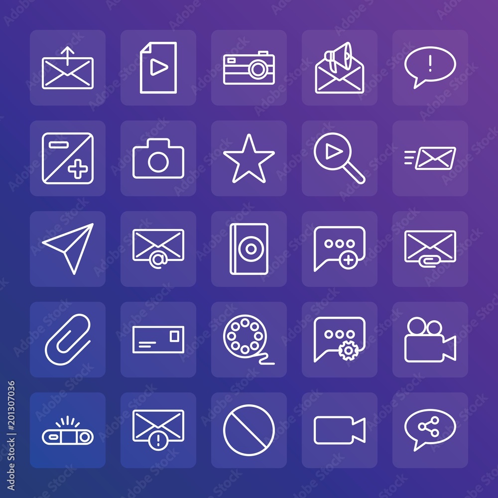 Modern Simple Set of chat and messenger, video, photos, email Vector outline Icons. ..Contains such Icons as technology, messaging and more on gradient background. Fully Editable. Pixel Perfect. Modern Simple Set of chat and messenger, video, photos, email Vector outline Icons. ..Contains such Icons as technology, messaging and more on gradient background. Fully Editable. Pixel Perfect.