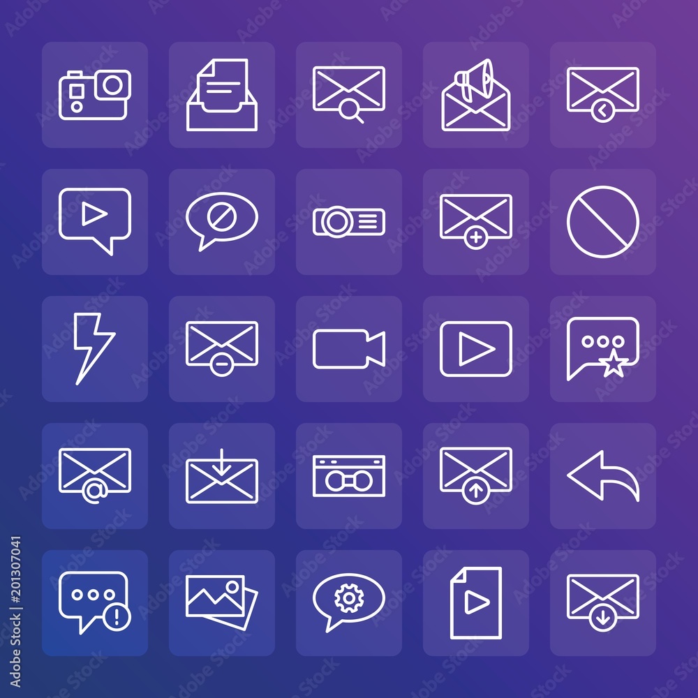 Modern Simple Set of chat and messenger, video, photos, email Vector outline Icons. ..Contains such Icons as message, mail, envelope and more on gradient background. Fully Editable. Pixel Perfect. Modern Simple Set of chat and messenger, video, photos, email Vector outline Icons. ..Contains such Icons as message, mail, envelope and more on gradient background. Fully Editable. Pixel Perfect.