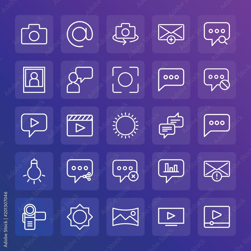 Modern Simple Set of chat and messenger, video, photos, email Vector outline Icons. ..Contains such Icons as hand, panorama, overfilled and more on gradient background. Fully Editable. Pixel Perfect. Modern Simple Set of chat and messenger, video, photos, email Vector outline Icons. ..Contains such Icons as hand, panorama, overfilled and more on gradient background. Fully Editable. Pixel Perfect.