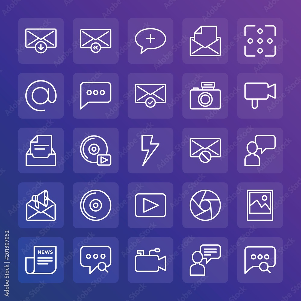 Modern Simple Set of chat and messenger, video, photos, email Vector outline Icons. ..Contains such Icons as email, technology, photo and more on gradient background. Fully Editable. Pixel Perfect. Modern Simple Set of chat and messenger, video, photos, email Vector outline Icons. ..Contains such Icons as email, technology, photo and more on gradient background. Fully Editable. Pixel Perfect.