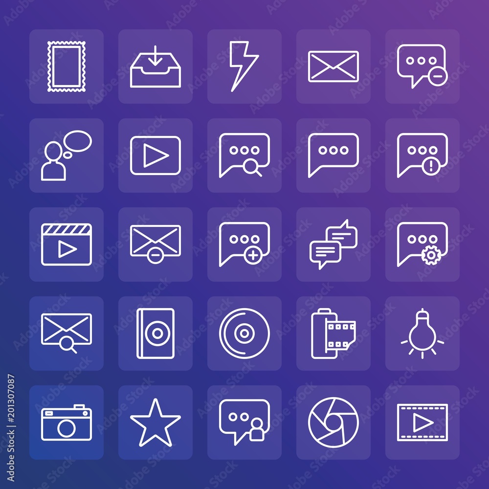 Modern Simple Set of chat and messenger, video, photos, email Vector outline Icons. ..Contains such Icons as stamp, envelope, person and more on gradient background. Fully Editable. Pixel Perfect. Modern Simple Set of chat and messenger, video, photos, email Vector outline Icons. ..Contains such Icons as stamp, envelope, person and more on gradient background. Fully Editable. Pixel Perfect.