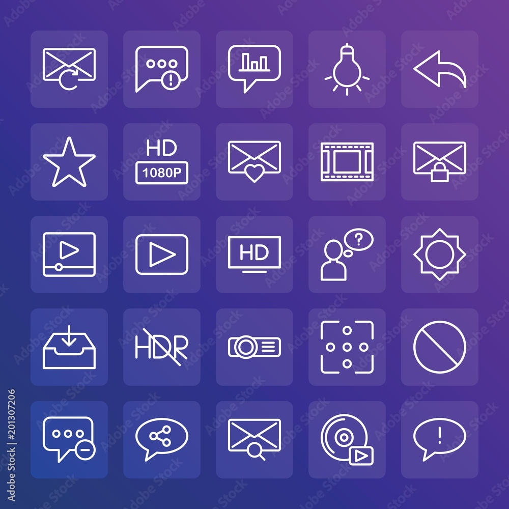 Modern Simple Set of chat and messenger, video, photos, email Vector outline Icons. ..Contains such Icons as player, network, game and more on gradient background. Fully Editable. Pixel Perfect. Modern Simple Set of chat and messenger, video, photos, email Vector outline Icons. ..Contains such Icons as player, network, game and more on gradient background. Fully Editable. Pixel Perfect.