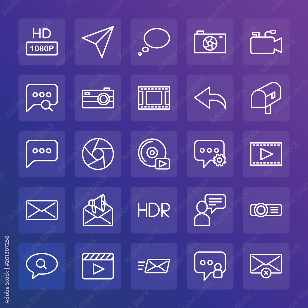 Modern Simple Set of chat and messenger, video, photos, email Vector outline Icons. ..Contains such Icons as background, projection and more on gradient background. Fully Editable. Pixel Perfect. Modern Simple Set of chat and messenger, video, photos, email Vector outline Icons. ..Contains such Icons as background, projection and more on gradient background. Fully Editable. Pixel Perfect.