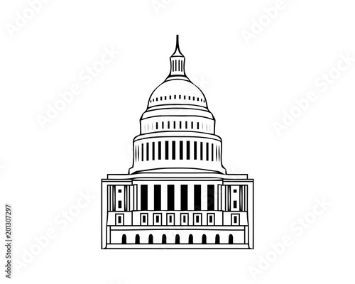 Vector icon of united states capitol hill building washington dc american congress white symbol design on white background