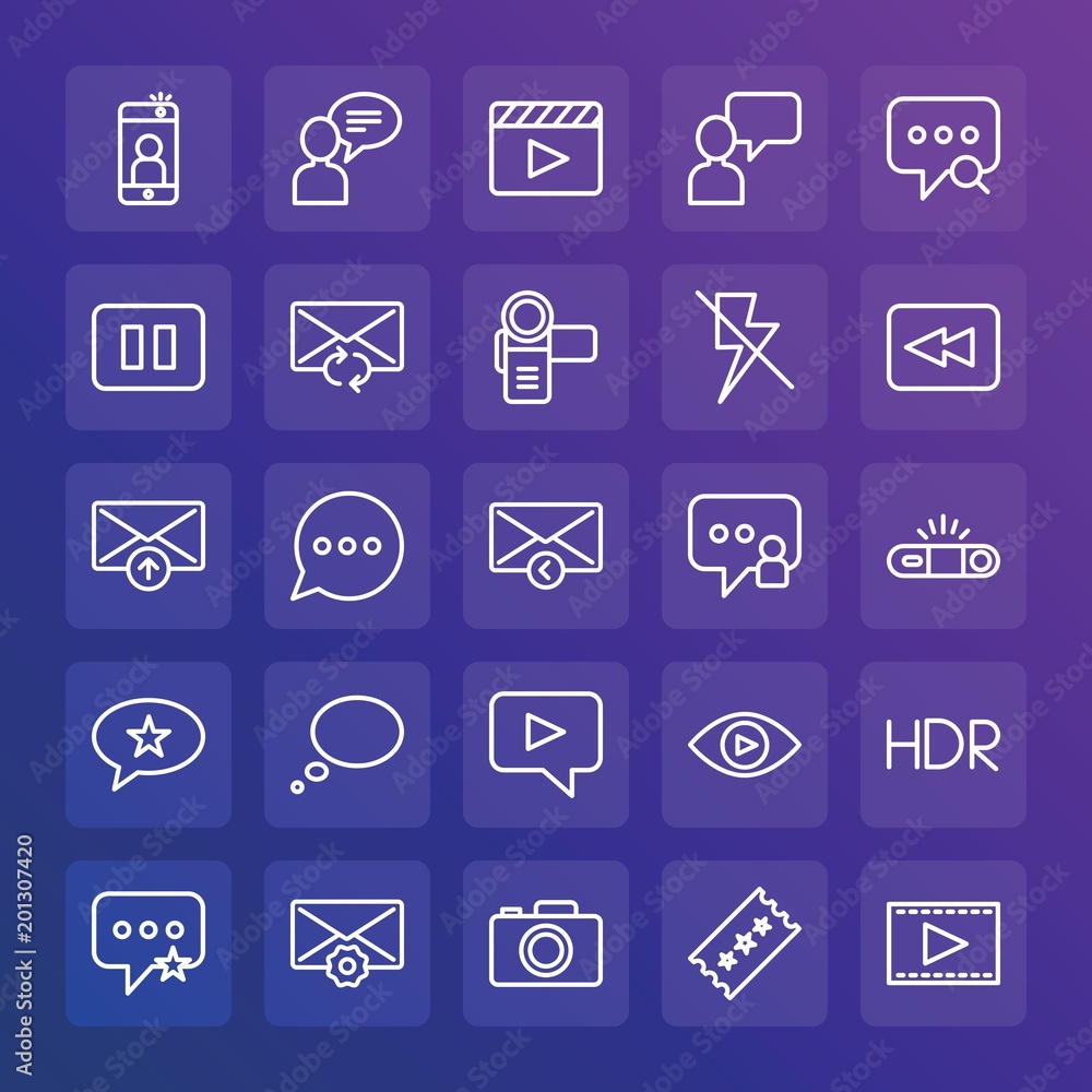 Modern Simple Set of chat and messenger, video, photos, email Vector outline Icons. ..Contains such Icons as communication, tourism and more on gradient background. Fully Editable. Pixel Perfect. Modern Simple Set of chat and messenger, video, photos, email Vector outline Icons. ..Contains such Icons as communication, tourism and more on gradient background. Fully Editable. Pixel Perfect.