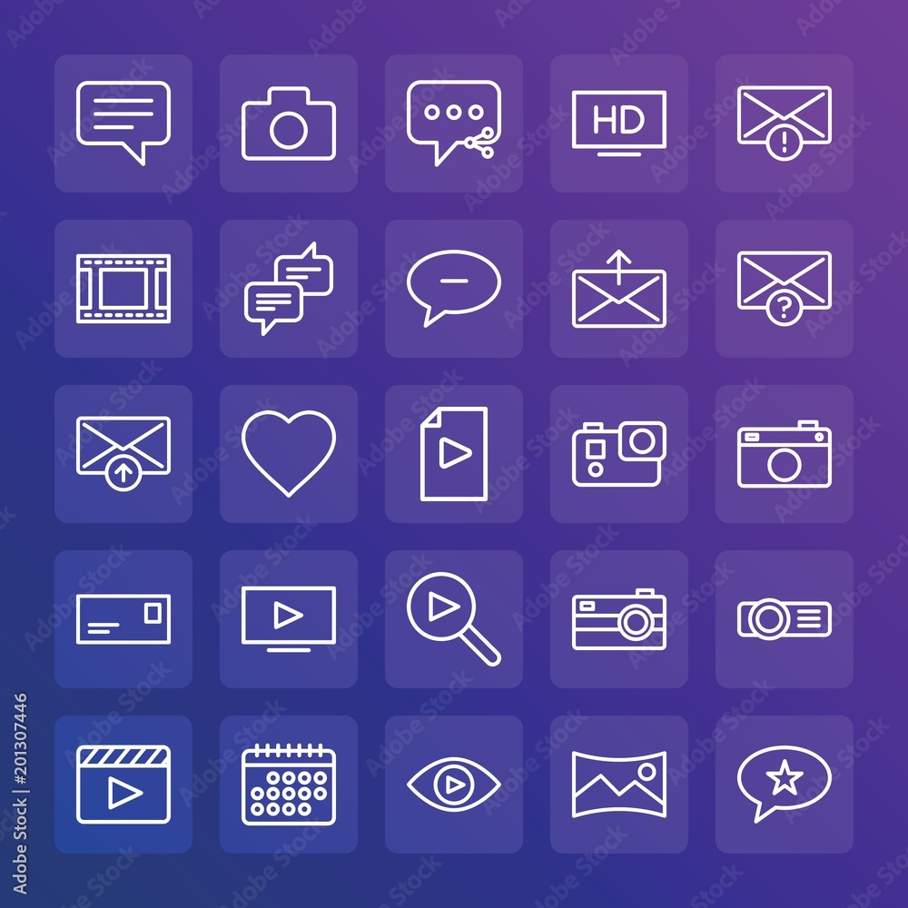 Modern Simple Set of chat and messenger, video, photos, email Vector outline Icons. ..Contains such Icons as vector, view, chat, tv and more on gradient background. Fully Editable. Pixel Perfect. Modern Simple Set of chat and messenger, video, photos, email Vector outline Icons. ..Contains such Icons as vector, view, chat, tv and more on gradient background. Fully Editable. Pixel Perfect.