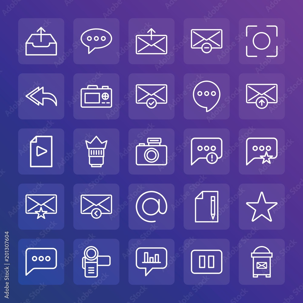 Modern Simple Set of chat and messenger, video, photos, email Vector outline Icons. ..Contains such Icons as message, communication and more on gradient background. Fully Editable. Pixel Perfect. Modern Simple Set of chat and messenger, video, photos, email Vector outline Icons. ..Contains such Icons as message, communication and more on gradient background. Fully Editable. Pixel Perfect.