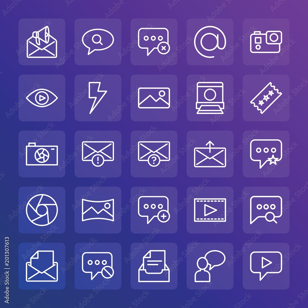 Modern Simple Set of chat and messenger, video, photos, email Vector outline Icons. ..Contains such Icons as view, technology, movie and more on gradient background. Fully Editable. Pixel Perfect. Modern Simple Set of chat and messenger, video, photos, email Vector outline Icons. ..Contains such Icons as view, technology, movie and more on gradient background. Fully Editable. Pixel Perfect.
