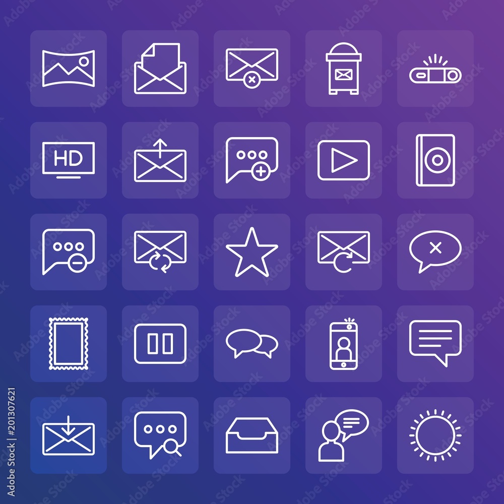 Modern Simple Set of chat and messenger, video, photos, email Vector outline Icons. ..Contains such Icons as message, text, open, exit and more on gradient background. Fully Editable. Pixel Perfect. Modern Simple Set of chat and messenger, video, photos, email Vector outline Icons. ..Contains such Icons as message, text, open, exit and more on gradient background. Fully Editable. Pixel Perfect.