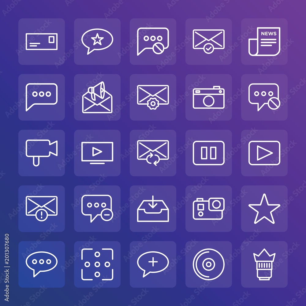 Modern Simple Set of chat and messenger, video, photos, email Vector outline Icons. ..Contains such Icons as cd, newspaper, play, note and more on gradient background. Fully Editable. Pixel Perfect. Modern Simple Set of chat and messenger, video, photos, email Vector outline Icons. ..Contains such Icons as cd, newspaper, play, note and more on gradient background. Fully Editable. Pixel Perfect.