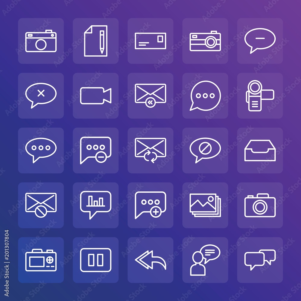 Modern Simple Set of chat and messenger, video, photos, email Vector outline Icons. ..Contains such Icons as close, reply, video and more on gradient background. Fully Editable. Pixel Perfect. Modern Simple Set of chat and messenger, video, photos, email Vector outline Icons. ..Contains such Icons as close, reply, video and more on gradient background. Fully Editable. Pixel Perfect.