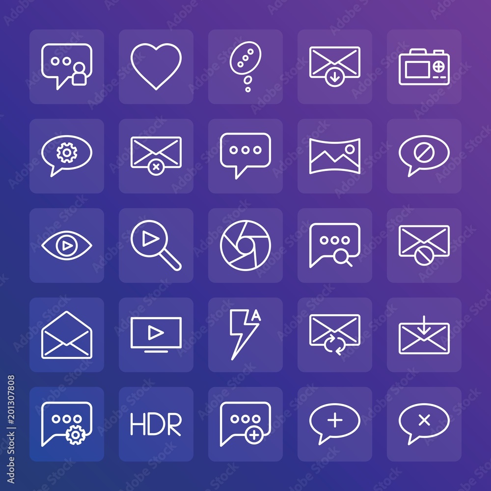 Modern Simple Set of chat and messenger, video, photos, email Vector outline Icons. ..Contains such Icons as media, messaging, exit and more on gradient background. Fully Editable. Pixel Perfect. Modern Simple Set of chat and messenger, video, photos, email Vector outline Icons. ..Contains such Icons as media, messaging, exit and more on gradient background. Fully Editable. Pixel Perfect.