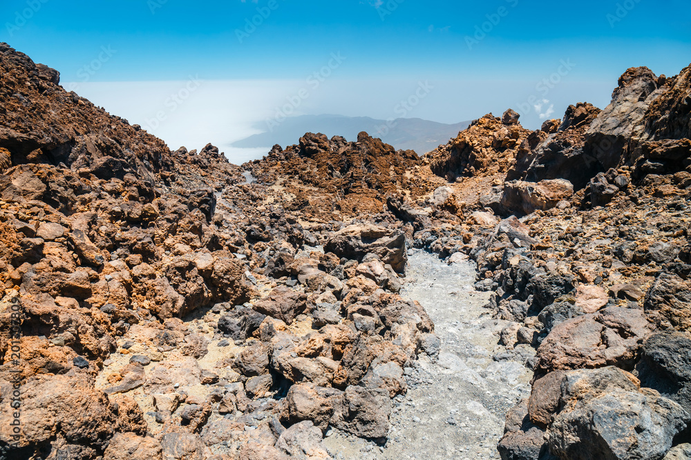 mountain path at the top of el teide volcano, Tenerife, Spain mountain path at the top of el teide volcano, Tenerife, Spain