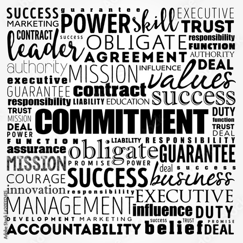Commitment word cloud collage, business concept background