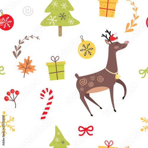 Seamless Pattern with Reindeer  Christmas Candies