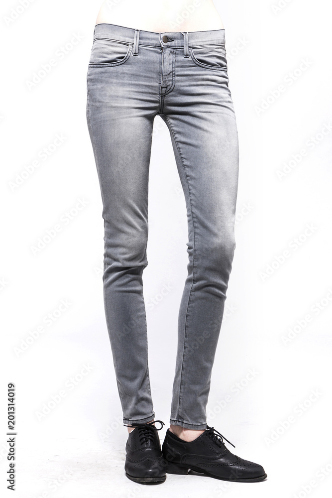 woman stand up wearing denim isolated white. woman stand up wearing denim isolated white.