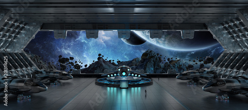 Fototapeta Naklejka Na Ścianę i Meble -  Landing strip spaceship interior 3D rendering elements of this image furnished by NASA